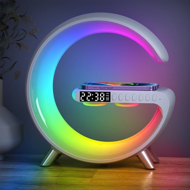 Wireless fast Charger Alarm Clock bluetooth Speaker desk lamp