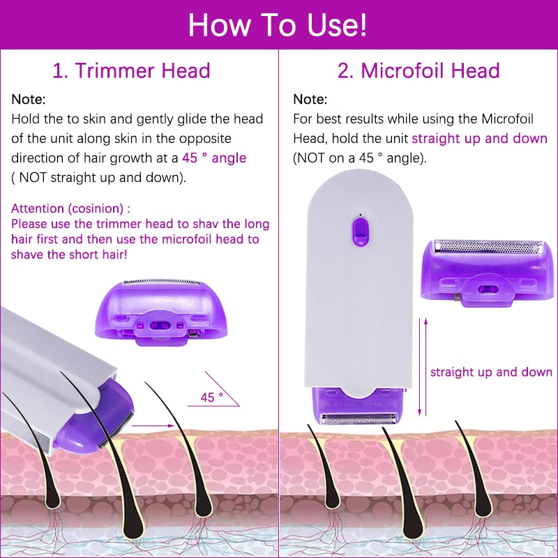 2 In 1 Rechargeable Painless Hair Removal Kit Laser Touch Epilator USB Rechargeable Lady Shaver