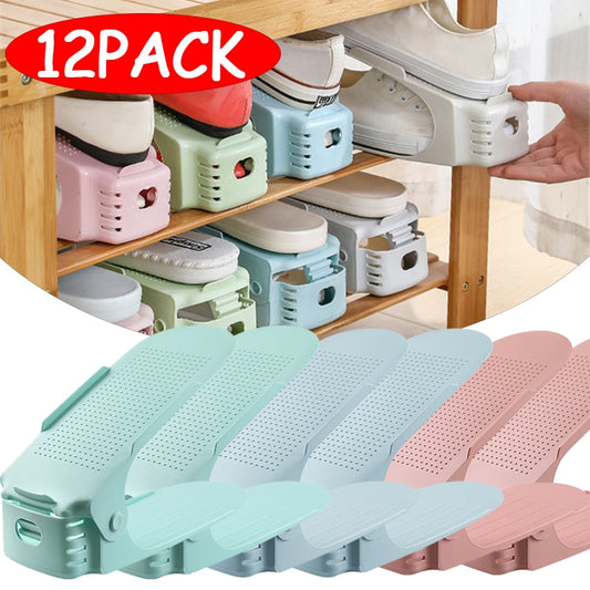 12PCS Durable Adjustable Shoe Organizer Wardrobe Shoes Storasge Footwear Support Slot Space Saving Shoes Storage Rack Shoebox